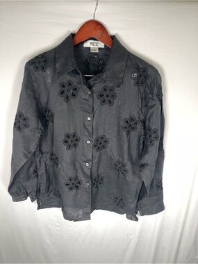 Black Floral Embroidered Button-Down Shirt